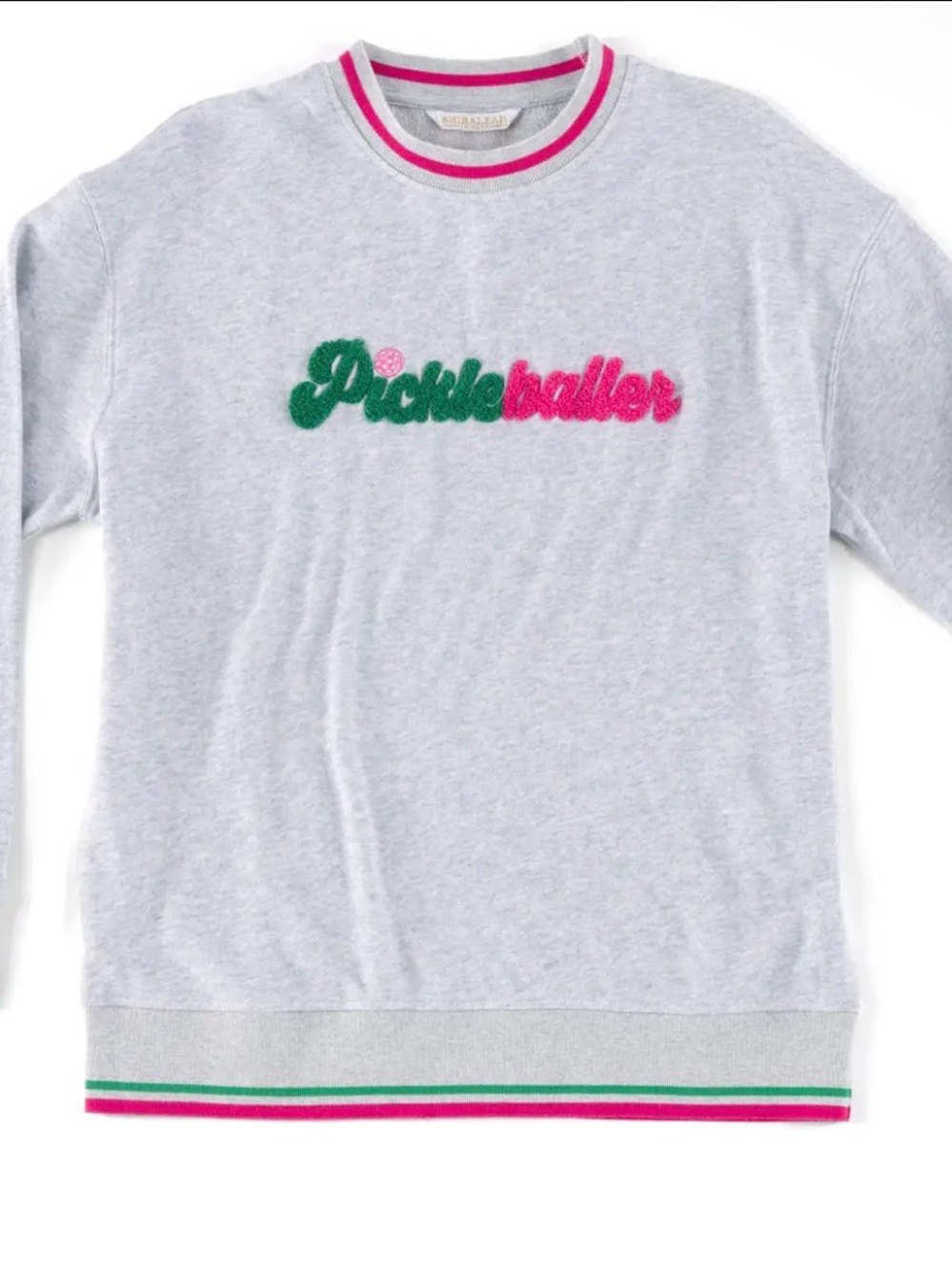 Pickleballer Crewneck Sweatshirt - Light Gray with Green & Pink